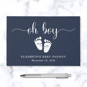 Oh Boy Silver Foil Blue Baby Feet Boy Dusche Gästebuch