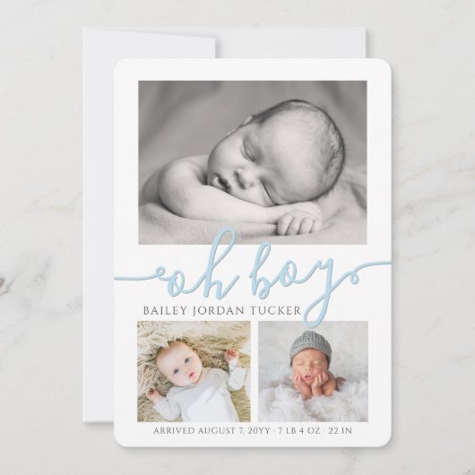 Oh Boy Simple Collage Foto Geburtserklärung Ankünd Ankündigung (Vorderseite)