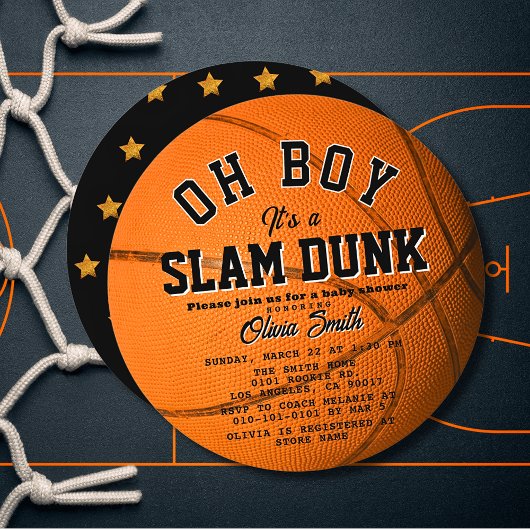 Oh Boy Slam Dunk Basketball Boy Baby Shower Circle Einladung