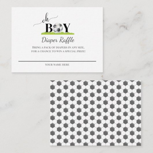 Oh Boy Soccer Boy Baby Dusche Windelwanne Raffel Begleitkarte (Vorne/Hinten)