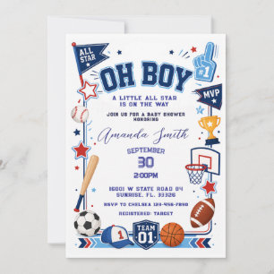 Oh Boy Sports Baby Shower Einladung