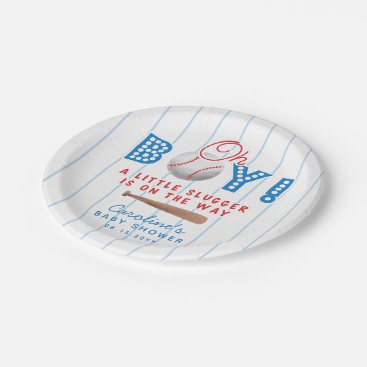 Oh Boy Sports Baseball Theme Babydusche Pappteller (Schrägansicht)