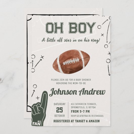Oh Boy Sports Football Baby Dusche Einladung (Vorne/Hinten)