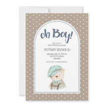 Oh Boy Tan Polka Dot Teddy Bear Baby Shower