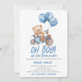 Oh Boy Teddy Bear Boy Blue Bearly Wait Baby Shower Einladung (Vorderseite)
