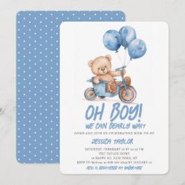Oh Boy Teddy Bear Boy Blue Bearly Wait Baby Shower Einladung
