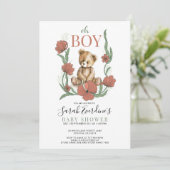 Oh Boy Teddy Bear Watercolor Babydusche Einladung (Stehend Vorderseite)
