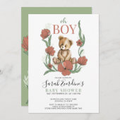 Oh Boy Teddy Bear Watercolor Babydusche Einladung (Vorne/Hinten)
