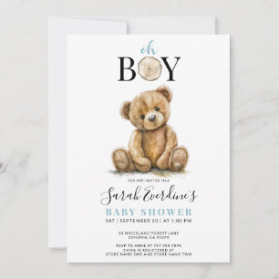 Oh Boy Teddy Bear Watercolor Babydusche Einladung