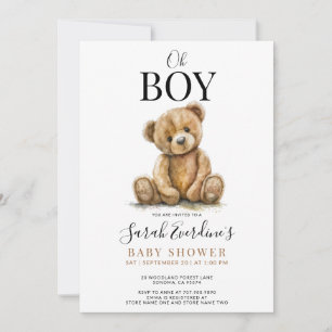 Oh Boy Teddy Bear Watercolor Babydusche Einladung