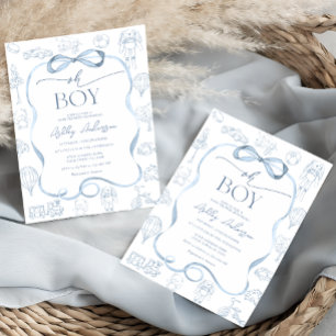 Oh Boy Toile De Jouy Blaues Babyshower Einladung