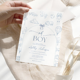 Oh Boy Toile De Jouy Blaues Kinderzimmer-Baby-Show Einladung