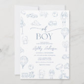Oh Boy Toile De Jouy Blue Baby Dusche Einladung (Vorderseite)
