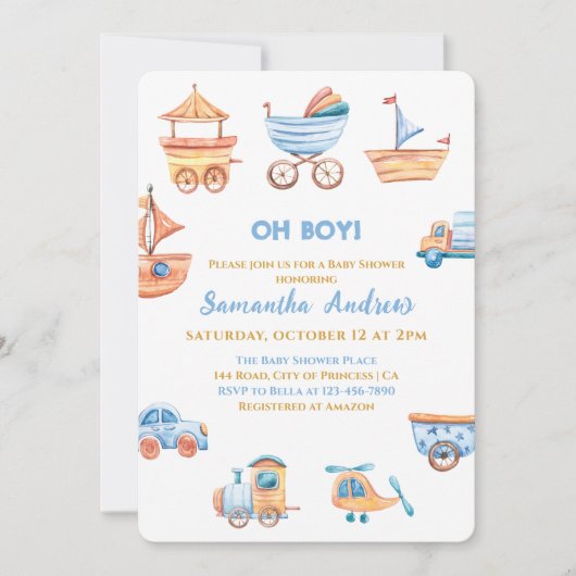 Oh Boy Toys Niedlich Baby Dusche Einladung (Vorderseite)