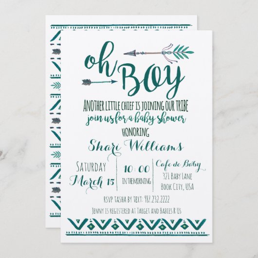 Oh Boy Tribal Baby Shower Einladung - Green (Vorne/Hinten)