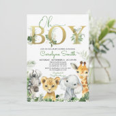 Oh Boy Tropical Jungle Animals Baby Dusche Einladung (Stehend Vorderseite)