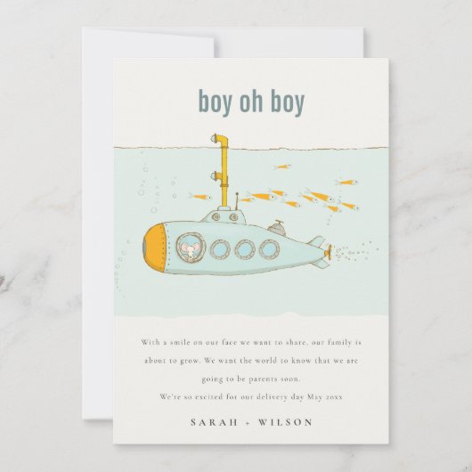 Oh Boy Underwater U-Boot Baby Ankündigung (Vorderseite)