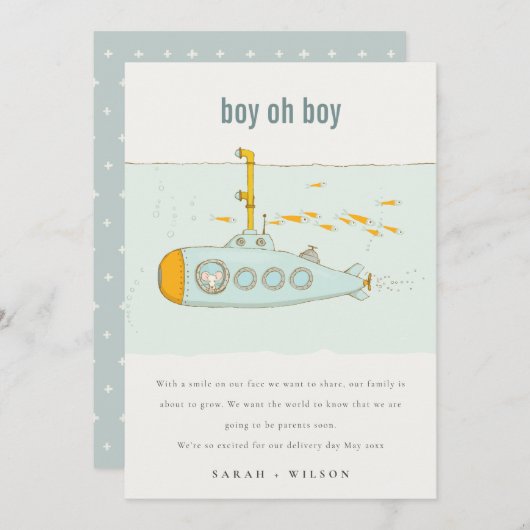 Oh Boy Underwater U-Boot Baby Ankündigung (Vorne/Hinten)