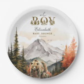 Oh Boy Watercolor Autumn Bear Mountain Babydusche Pappteller (Vorderseite)