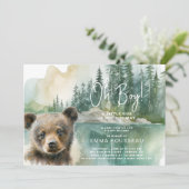 Oh Boy Watercolor Bear Cub Babydusche Einladung (Stehend Vorderseite)