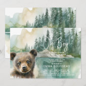 Oh Boy Watercolor Bear Cub Babydusche Einladung (Vorne/Hinten)