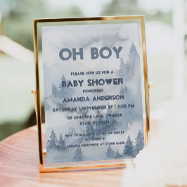 Oh Boy Watercolor Dusty Blue Winter Forest Boy Einladung