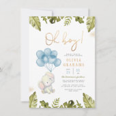 Oh Boy Watercolor Elephant & Balloons Babydusche Einladung (Vorderseite)