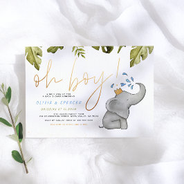 Oh Boy Watercolor Elephant Sprinkle Baby Dusche Einladung
