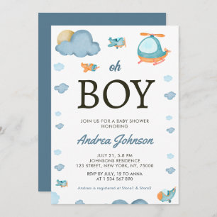 Oh Boy Watercolor Flugzeug Hubschrauber Baby Dusch Save The Date