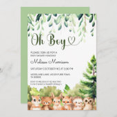Oh Boy Watercolor Forest Baby Dusche Einladung (Vorne/Hinten)