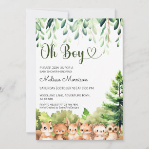 Oh Boy Watercolor Forest Baby Dusche Einladung