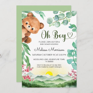 Oh Boy Watercolor Woodland Babydusche Einladung