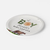 Oh Boy Watercolor Woodland Bear Baby Dusche Pappteller (Schrägansicht)