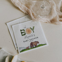 Oh Boy Watercolor Woodland Bear Baby Dusche