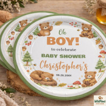 Oh Boy Watercolor Woodland Bear Baby Shower