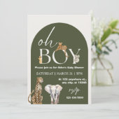 Oh Boy Wild One Animals Boy Baby Shower Einladung (Stehend Vorderseite)