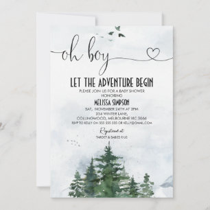 Oh Boy Wilderness Heart Calligraphy Baby Shower Einladung