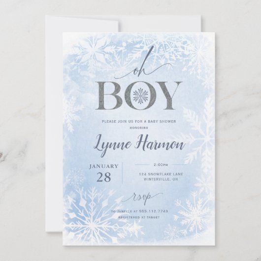 Oh Boy Winter Boy Baby Dusche Einladung Blue (Vorderseite)