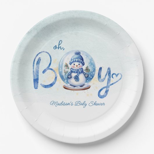 Oh Boy Winter Theme Baby Dusche Pappteller (Vorderseite)