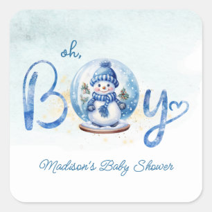 Oh Boy Winter Theme Baby Dusche Quadratischer Aufkleber