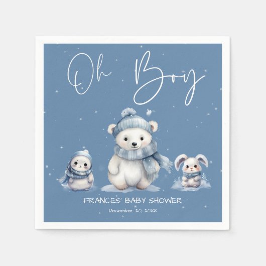 Oh Boy Winter | Woodland Babydusche bestellbar Serviette (Vorderseite)