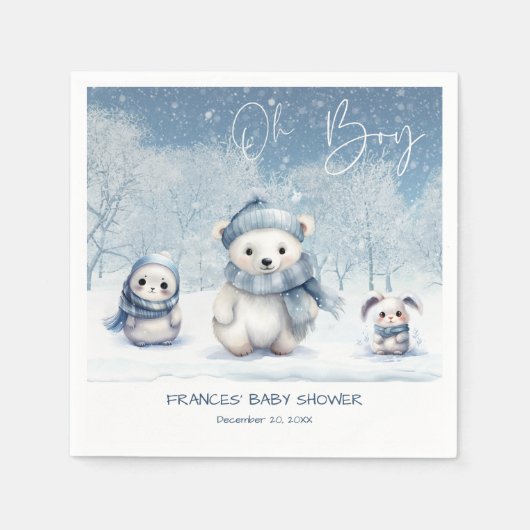 Oh Boy Winter | Woodland Babydusche bestellbar Serviette (Vorderseite)