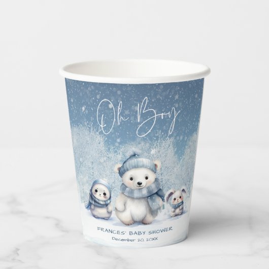 Oh Boy Winter | Woodland Babydusche Pappbecher (Rückseite)
