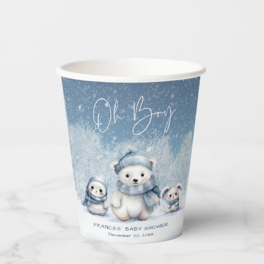 Oh Boy Winter | Woodland Babydusche Pappbecher (Vorderseite)