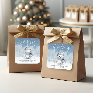Oh Boy Winter Woodland Babydusche Quadratischer Aufkleber