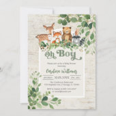 Oh Boy Woodland Animals Baby Shower Invitation Einladung (Vorderseite)