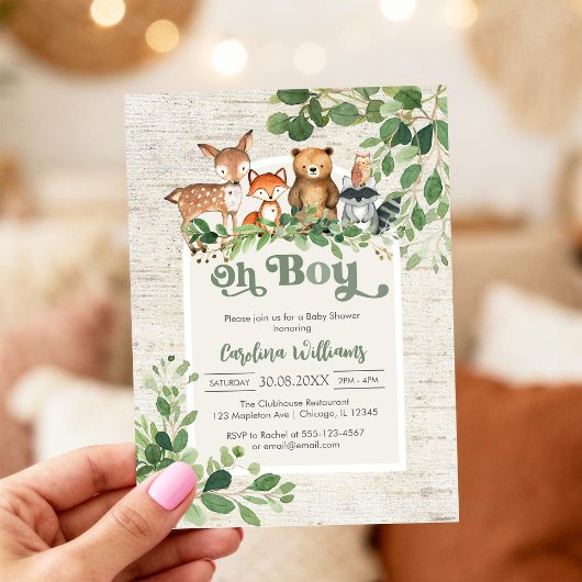 Oh Boy Woodland Animals Baby Shower Invitation Einladung