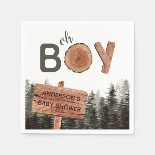 Oh Boy - Woodland Baby Dusche Serviette (Vorderseite)
