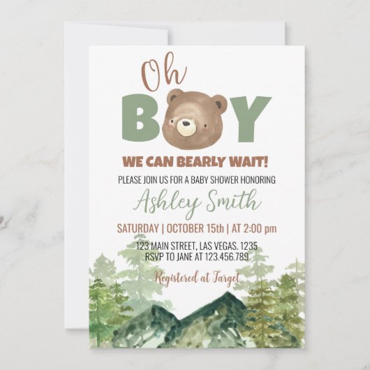 Oh Boy Woodland Bärendusche Einladung (Vorderseite)