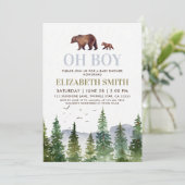 Oh Boy Woodland Bear Baby Dusche Einladung (Stehend Vorderseite)